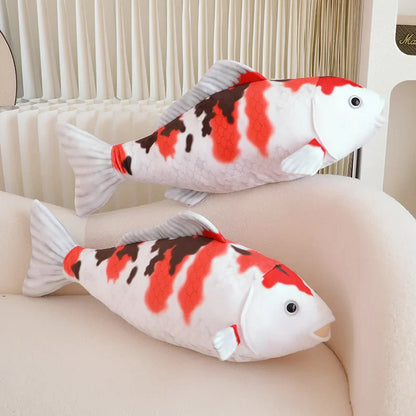 Peluche poisson Koi géant blanc et rouge