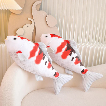 Peluche poisson Koi géant blanc et rouge