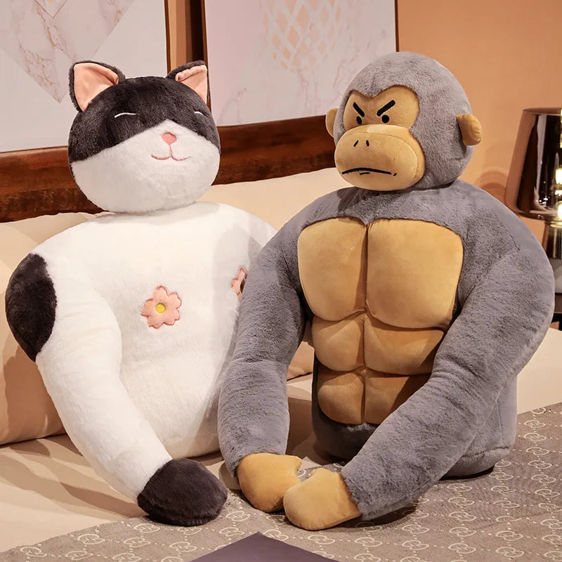 Funny Muscular Cat Plush Pillow