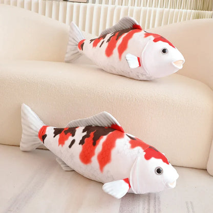 Peluche poisson Koi géant blanc et rouge