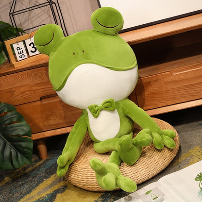 Sleeping green frog plush toy