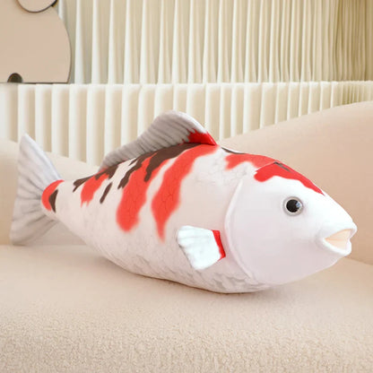 Peluche poisson Koi géant blanc et rouge