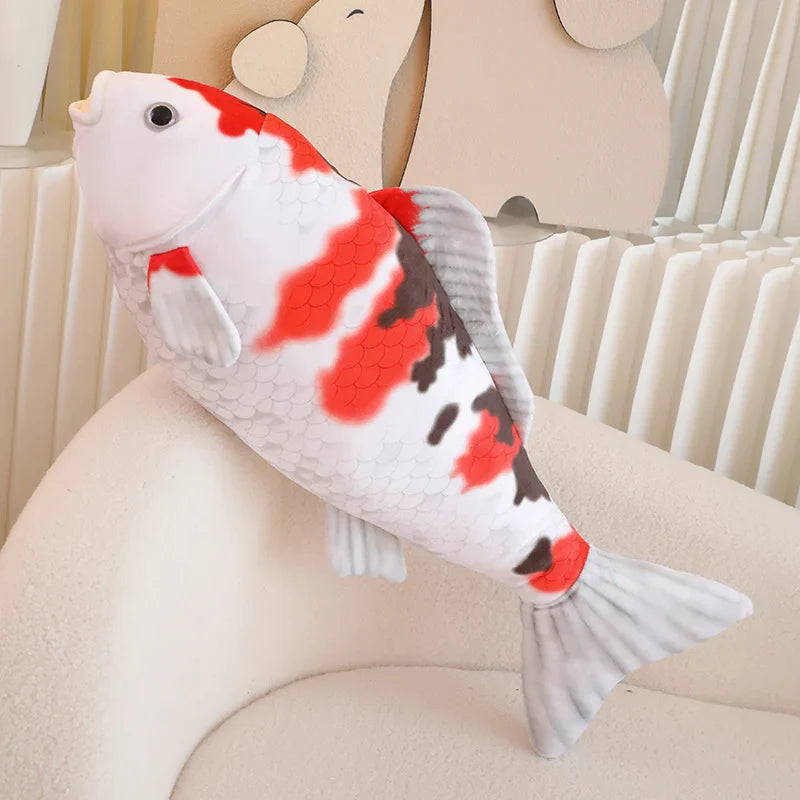 Peluche poisson Koi géant blanc et rouge