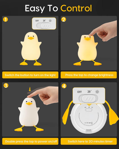 LED silicone duck night light with timer