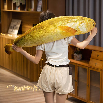 Peluche poisson crocodile jaune géant