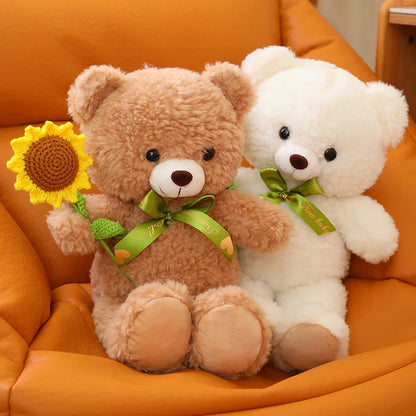 Teddy bear in love with flowers