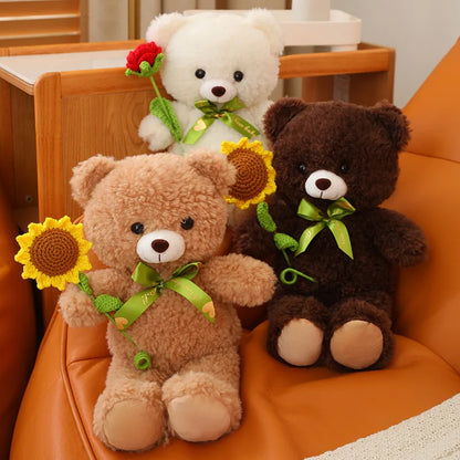 Teddy bear in love with flowers