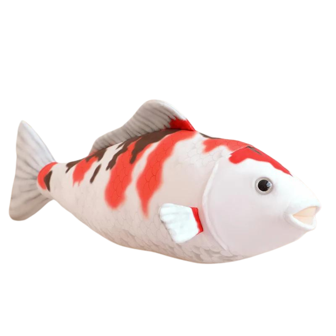 Peluche poisson Koi géant blanc et rouge