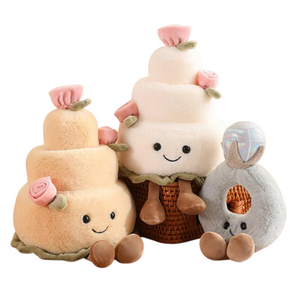 Peluches anneau de mariage et gâteau