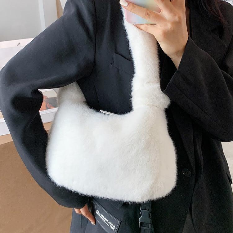 Sac à bandoulière en peluche de couleur unie