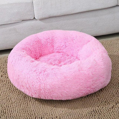 Round plush dog bed, waterproof and super soft bottom