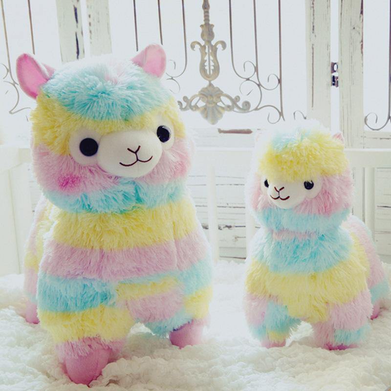 Peluche poupée alpaga arc-en-ciel