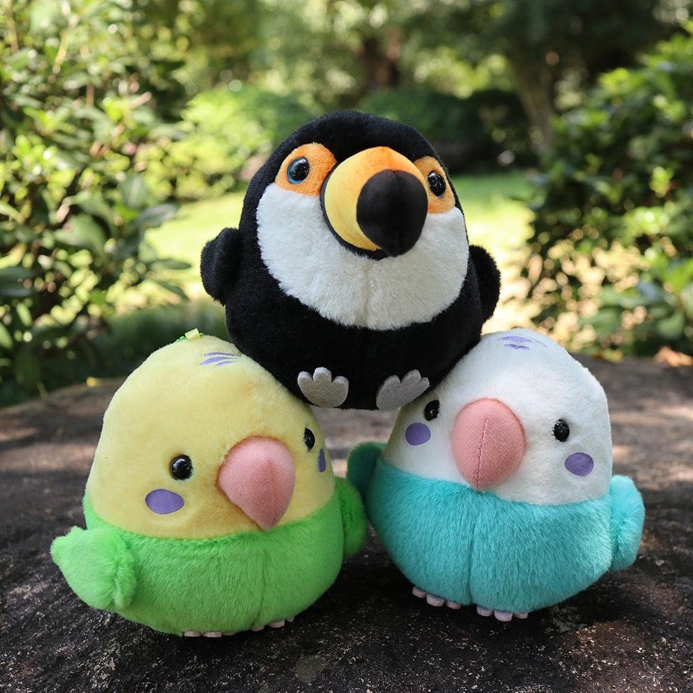 Peluches Toucan, Perruche et Cockatiel