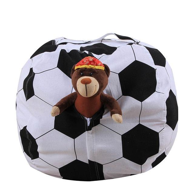 Football. Sac de rangement en forme de football, sac de basket-ball en peluche, chaises pour enfants