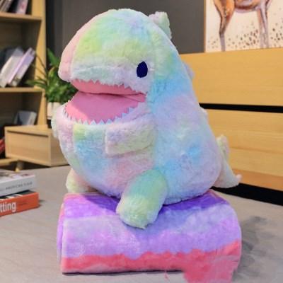 23.5" Kawaii Large Rainbow Rainbow Dinosaur Plush Toy with Blanket, Great Gift for Kids (Jouet en peluche de dinosaure arc-en-ciel avec couverture, grand cadeau pour les enfants)