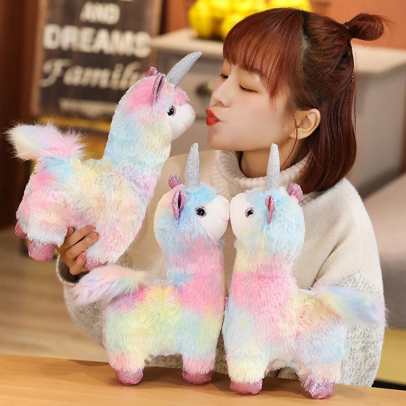 Jouet en peluche Alpaga Licorne arc-en-ciel Kawaii, cadeau idéal pour les enfants