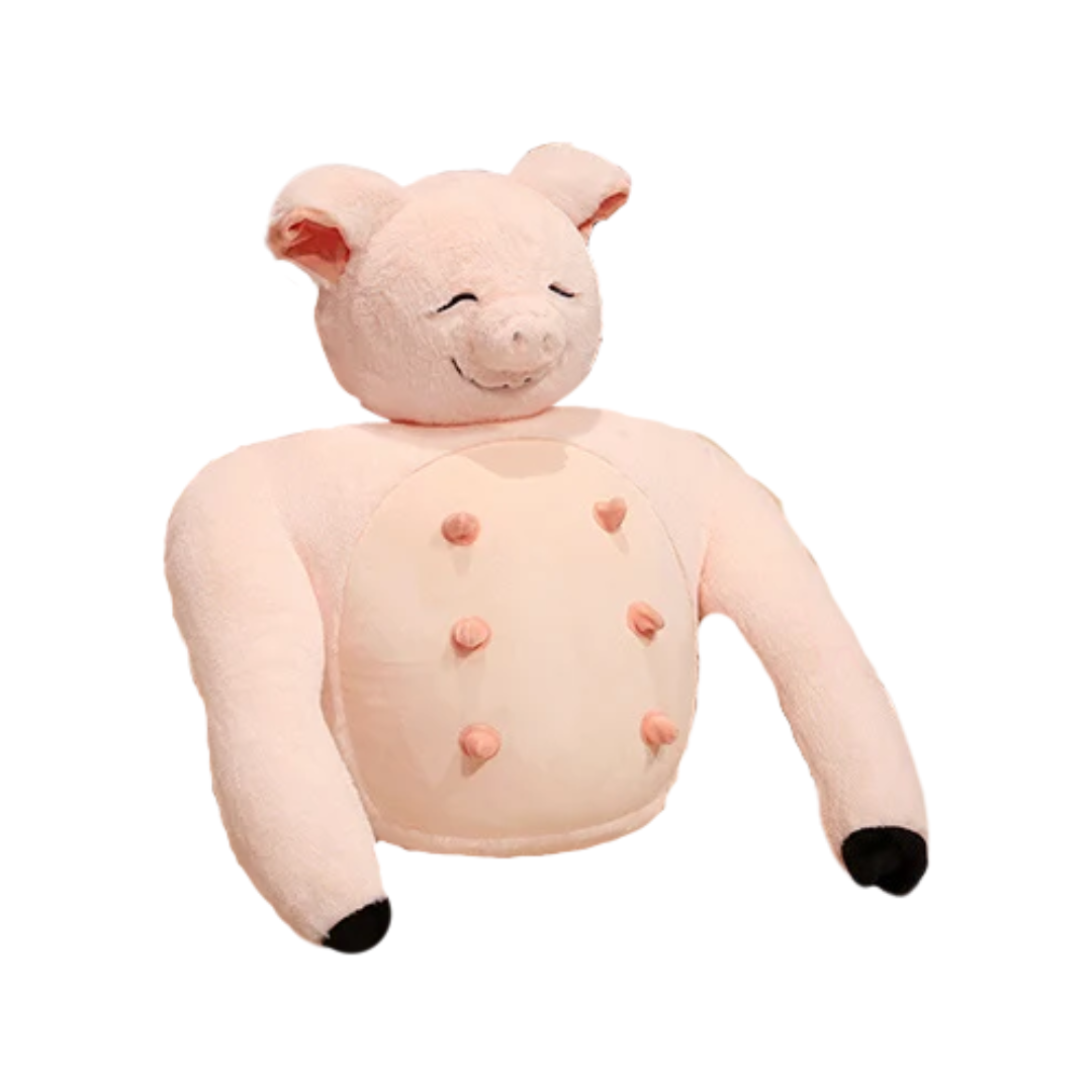 Oreiller en peluche drôle de cochon musclé