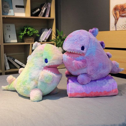 23.5" Kawaii Large Rainbow Rainbow Dinosaur Plush Toy with Blanket, Great Gift for Kids (Jouet en peluche de dinosaure arc-en-ciel avec couverture, grand cadeau pour les enfants)