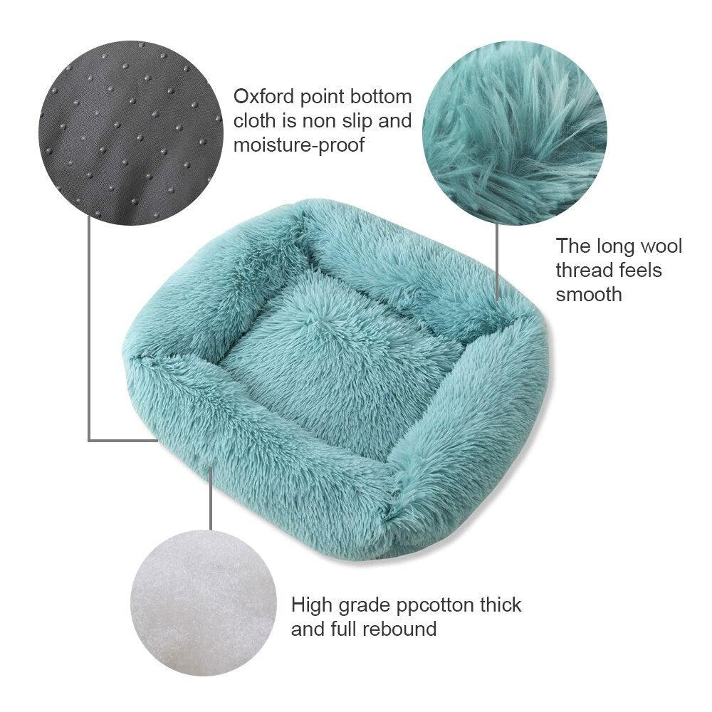 Square Dog and Cat Bed for Medium-Sized Pets, Super Soft, Warm, Fuzzy and Comfortable