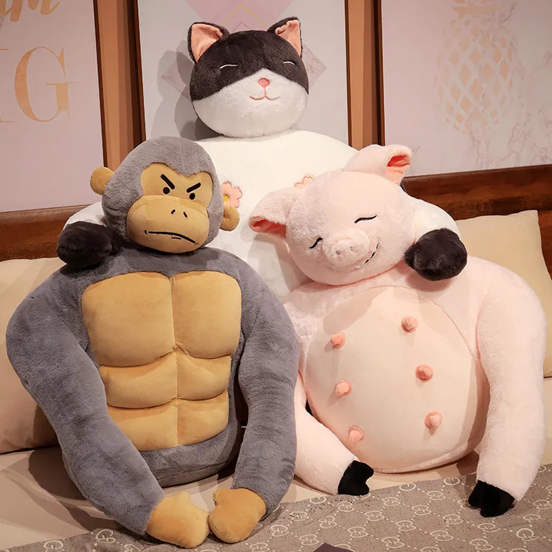 Funny Muscular Cat Plush Pillow