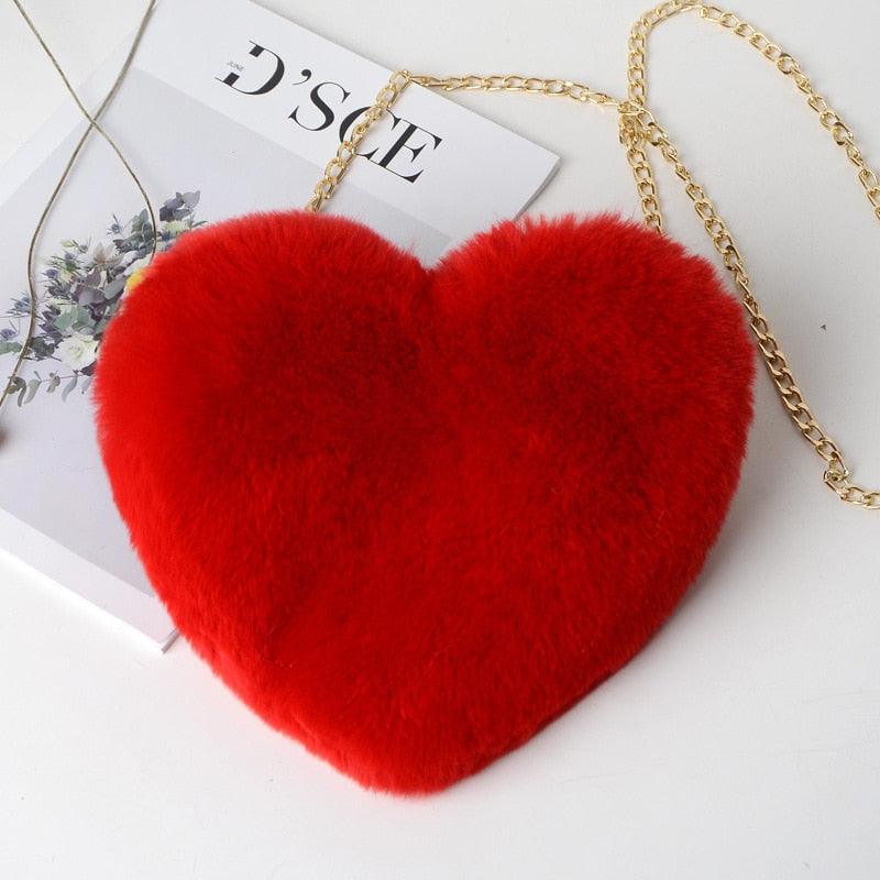 Kawaii Faux Fur Heart Shaped Bags