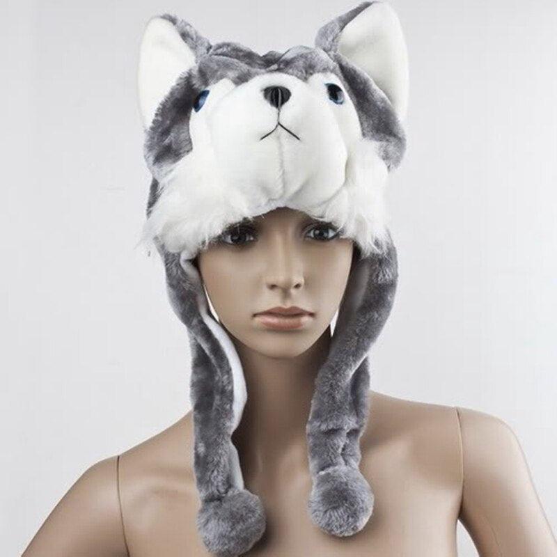 Husky Wolf Fluffy Animal Plush Hat, Beanie, Scarf and Earmuffs