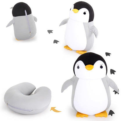 U-Shaped Plush Travel Pillow with Reversible Penguin, Super Funny and Cool
