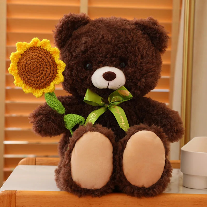 Teddy bear in love with flowers