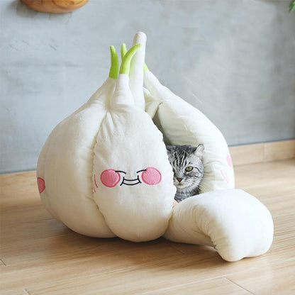 Funny Garlic Cat Bed, Lit doux et chaud pour animaux de compagnie