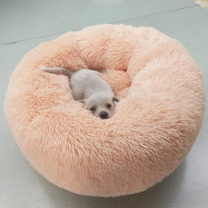 Round plush dog bed, waterproof and super soft bottom