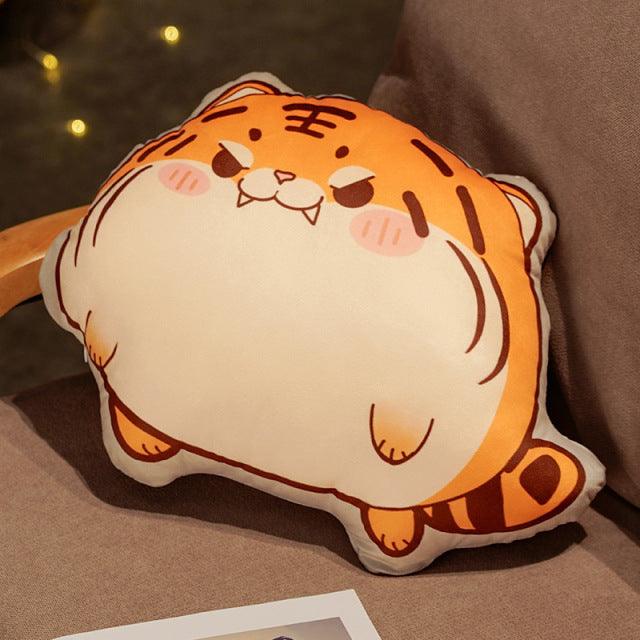 Tiger plush pillow with funny expression