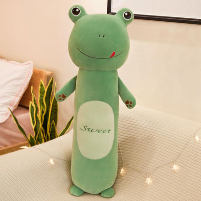 Plush doll with long, cylindrical pillow