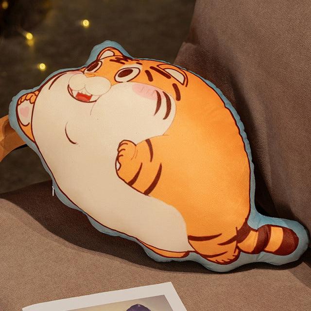 Tiger plush pillow with funny expression