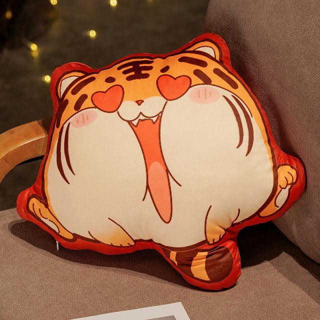 Tiger plush pillow with funny expression