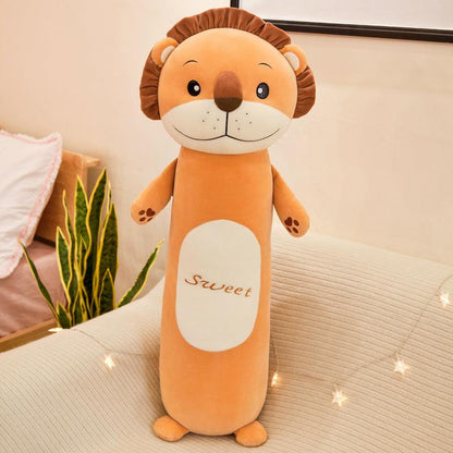 Plush doll with long, cylindrical pillow