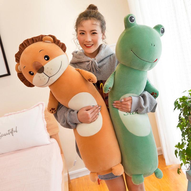 Plush doll with long, cylindrical pillow