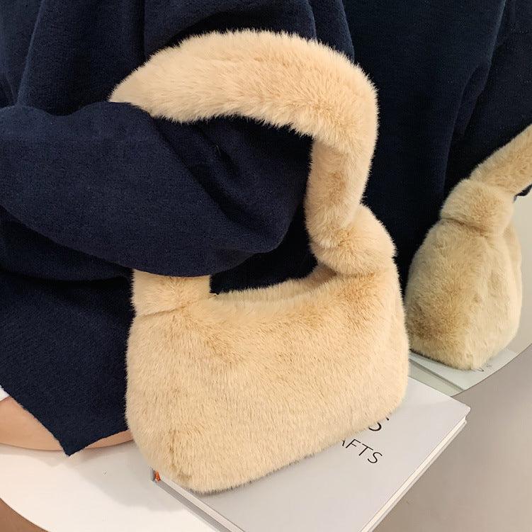 Sac à bandoulière en peluche de couleur unie