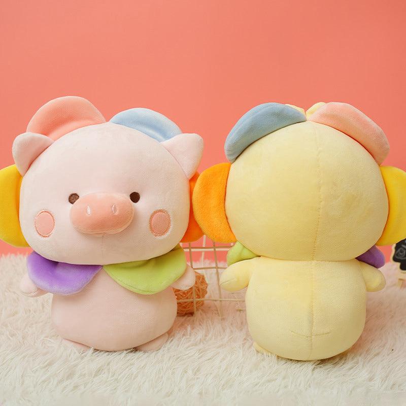 Kawaii Bear &amp; Piggy Plush Dolls with Cute Flower Hats