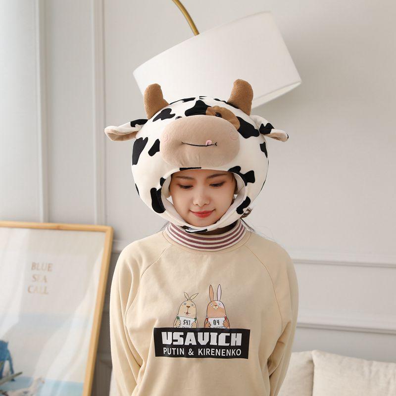 Cow head plush hat, stuffed animals