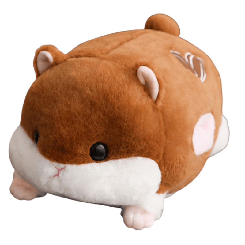 hamster en peluche doux avec tête orange et ventre blanc sur fond