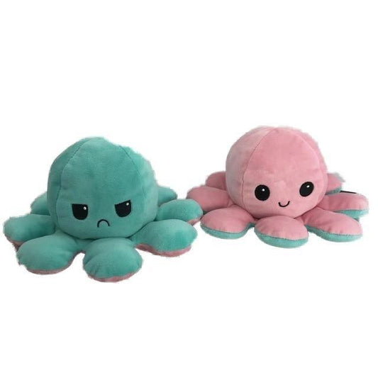 Peluche Réversible Poulpe Turquoise et Rose - Peluche Center | Boutique Doudou & Peluches