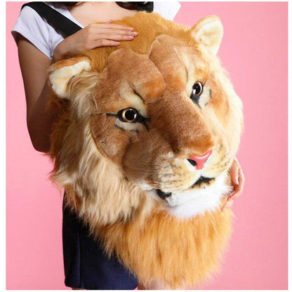 Realistic Lion and Tiger Head Plush Backpack