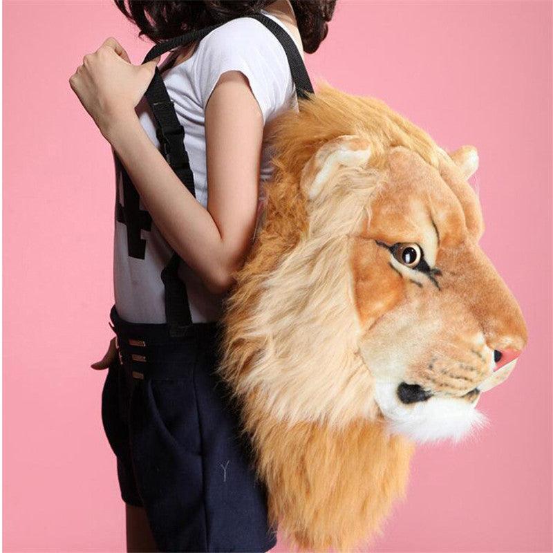 Realistic Lion and Tiger Head Plush Backpack