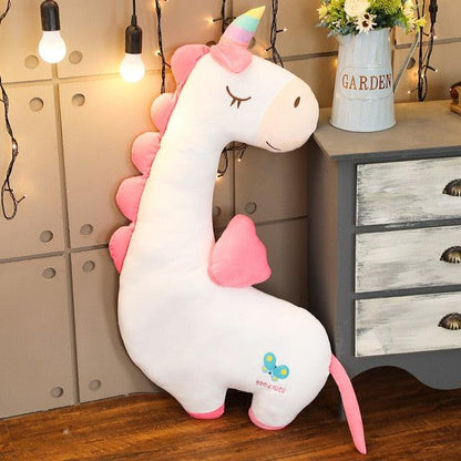 Licorne géante. Oreiller en peluche flamant rose et dinosaure pour petit ami