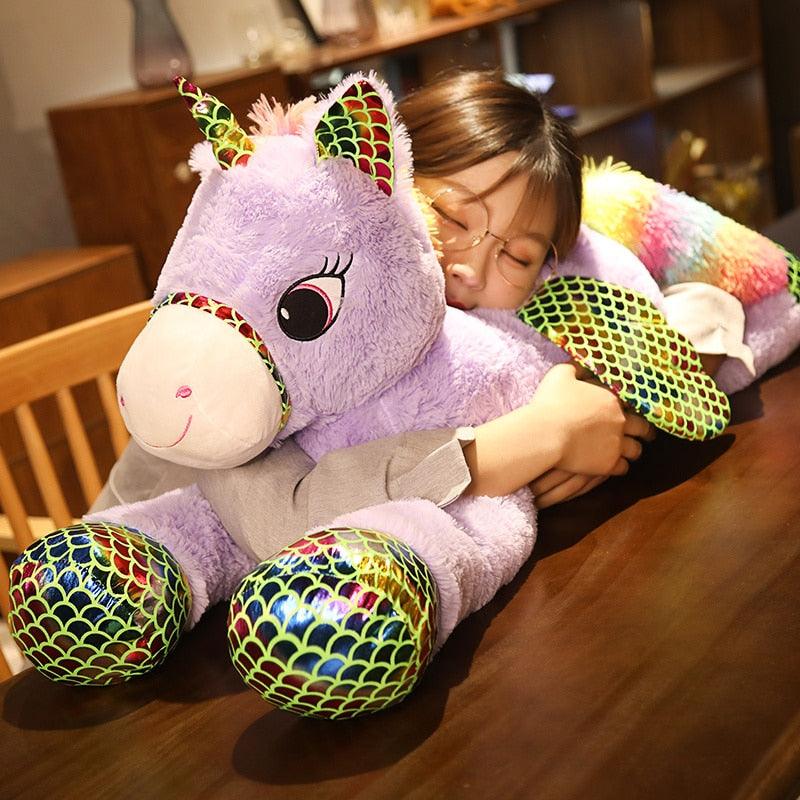 Peluche licorne arc-en-ciel géante