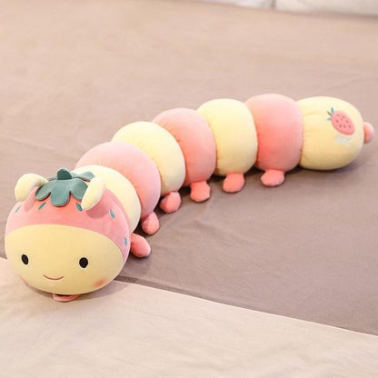 Oreiller en peluche pour enfants avec chenille en forme de fruit