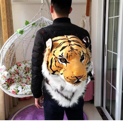 Realistic Lion and Tiger Head Plush Backpack