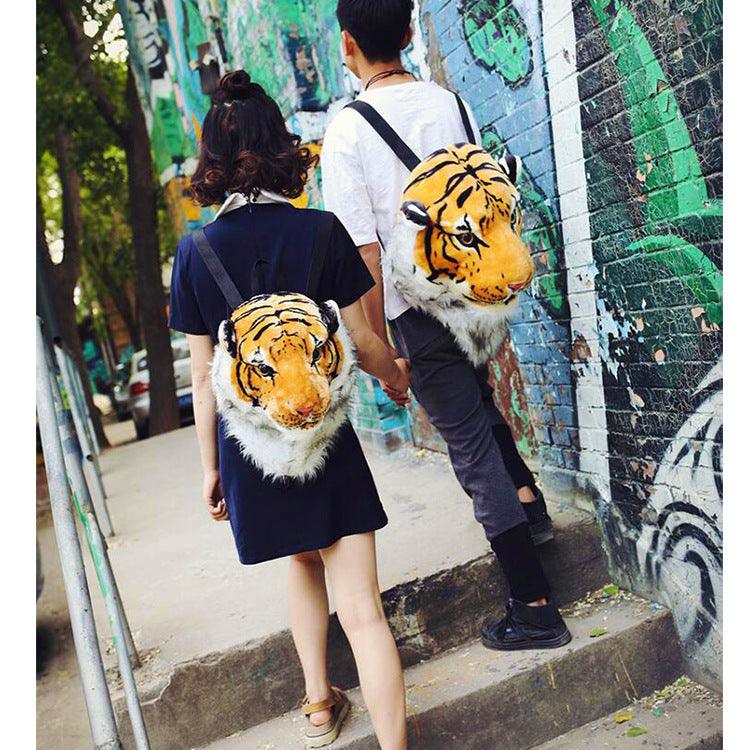 Realistic Lion and Tiger Head Plush Backpack