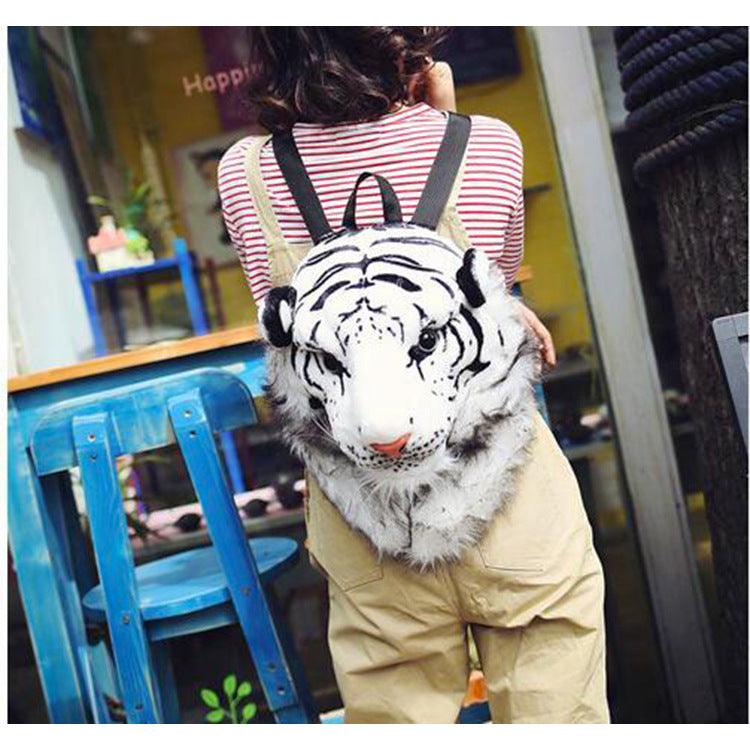 Realistic Lion and Tiger Head Plush Backpack