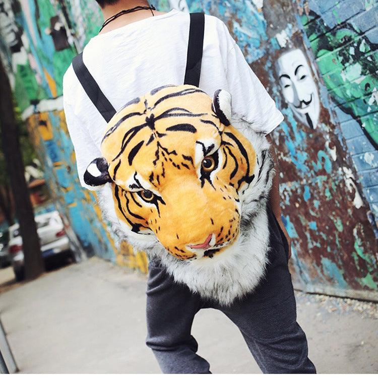 Realistic Lion and Tiger Head Plush Backpack